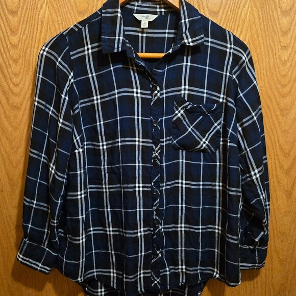 Terra &‎ Sky 0X (14W) long-sleeve button-up navy blue and black - Picture 1 of 8